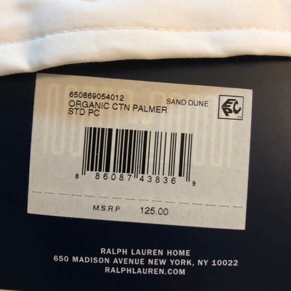 Ralph Lauren Palmer Organic Cotton Percale 2 Standard Pillowcases Sand Dune New - Picture 9 of 9